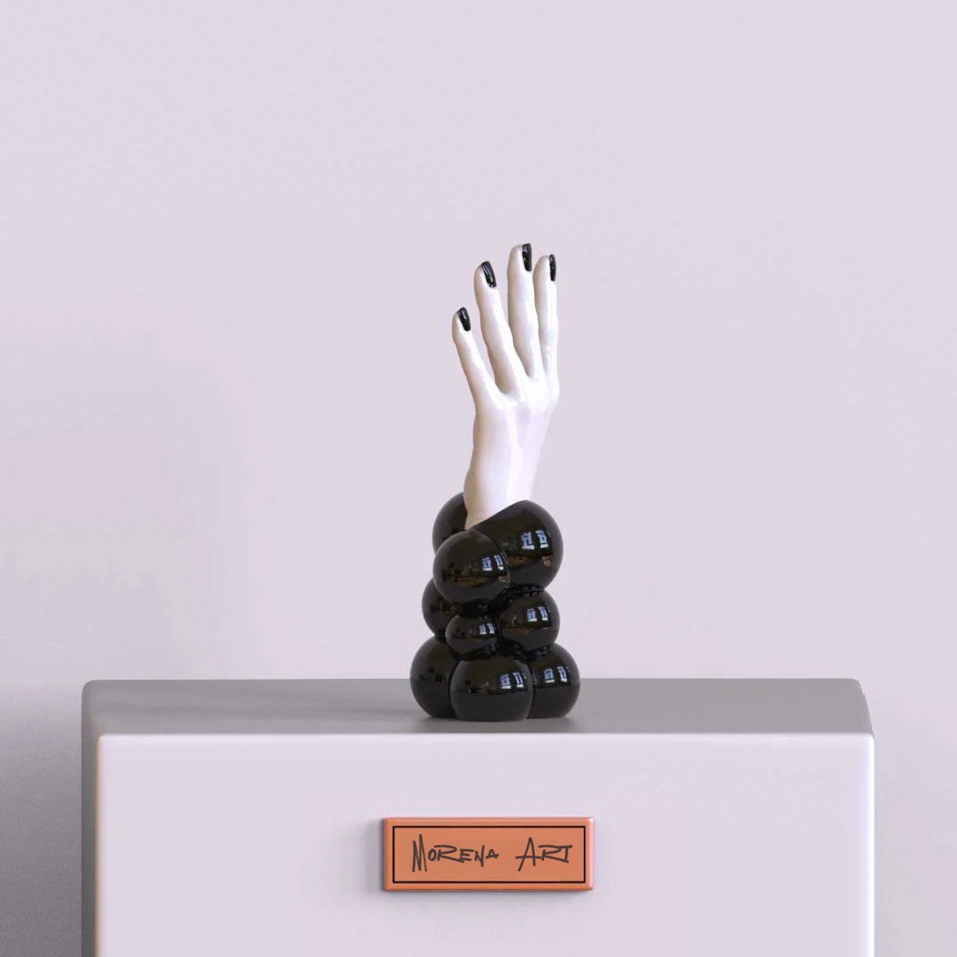 Scultura Mano dei Pensieri – Bianco e Nero | Arte Contemporanea - immagine 2