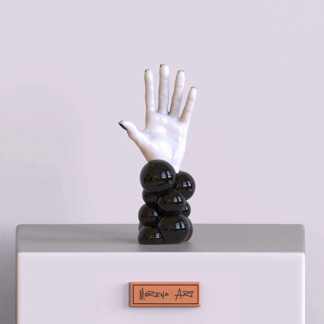 Scultura Mano dei Pensieri – Bianco e Nero | Arte Contemporanea - immagine 4